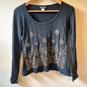 Vintage Paper Tag Beaded Long Sleeve Tee
